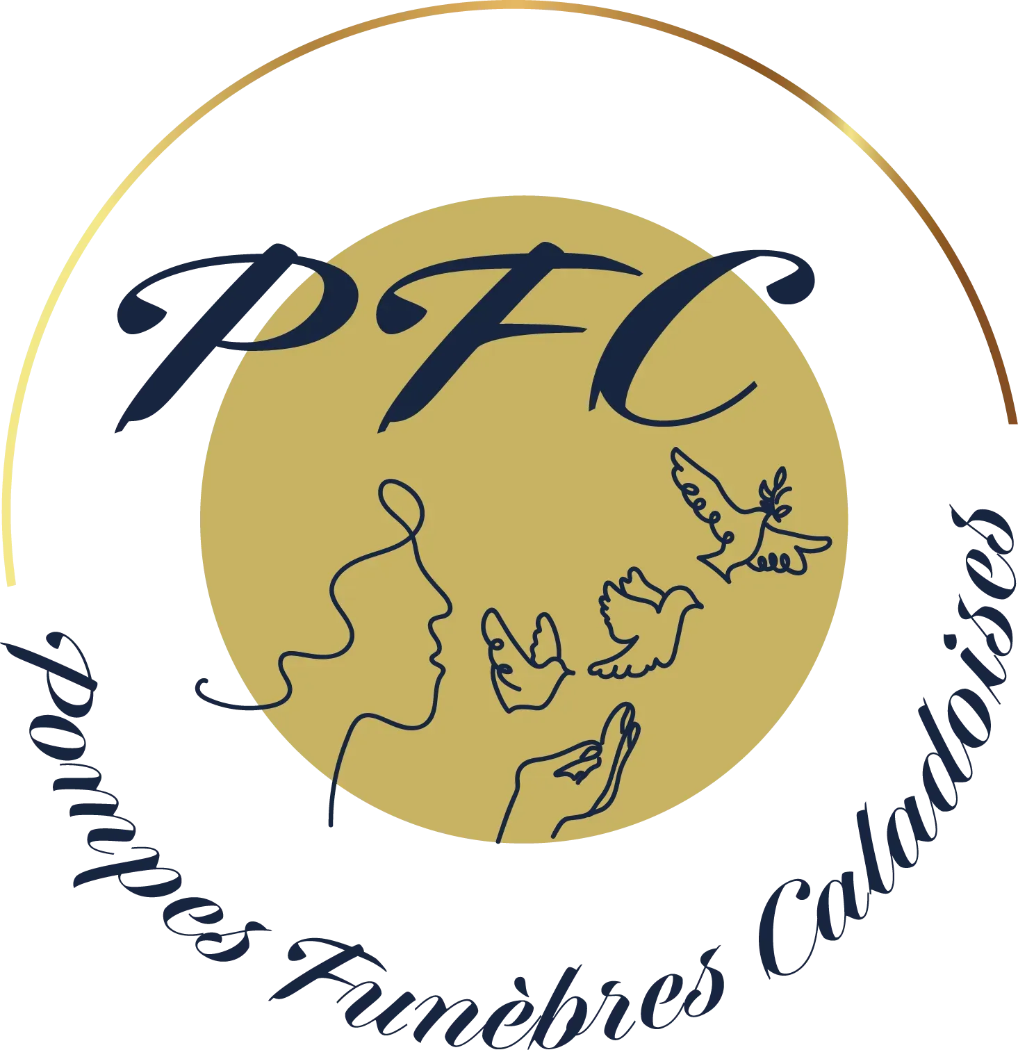 Logo officiel des Pompes Funèbres Caladoises avec silhouette et colombes.